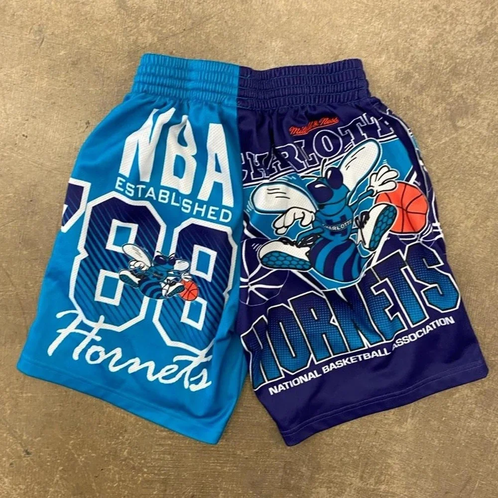 Charlotte Hornets NBA Mitchell & Ness AOP Basketball Shorts Size Small